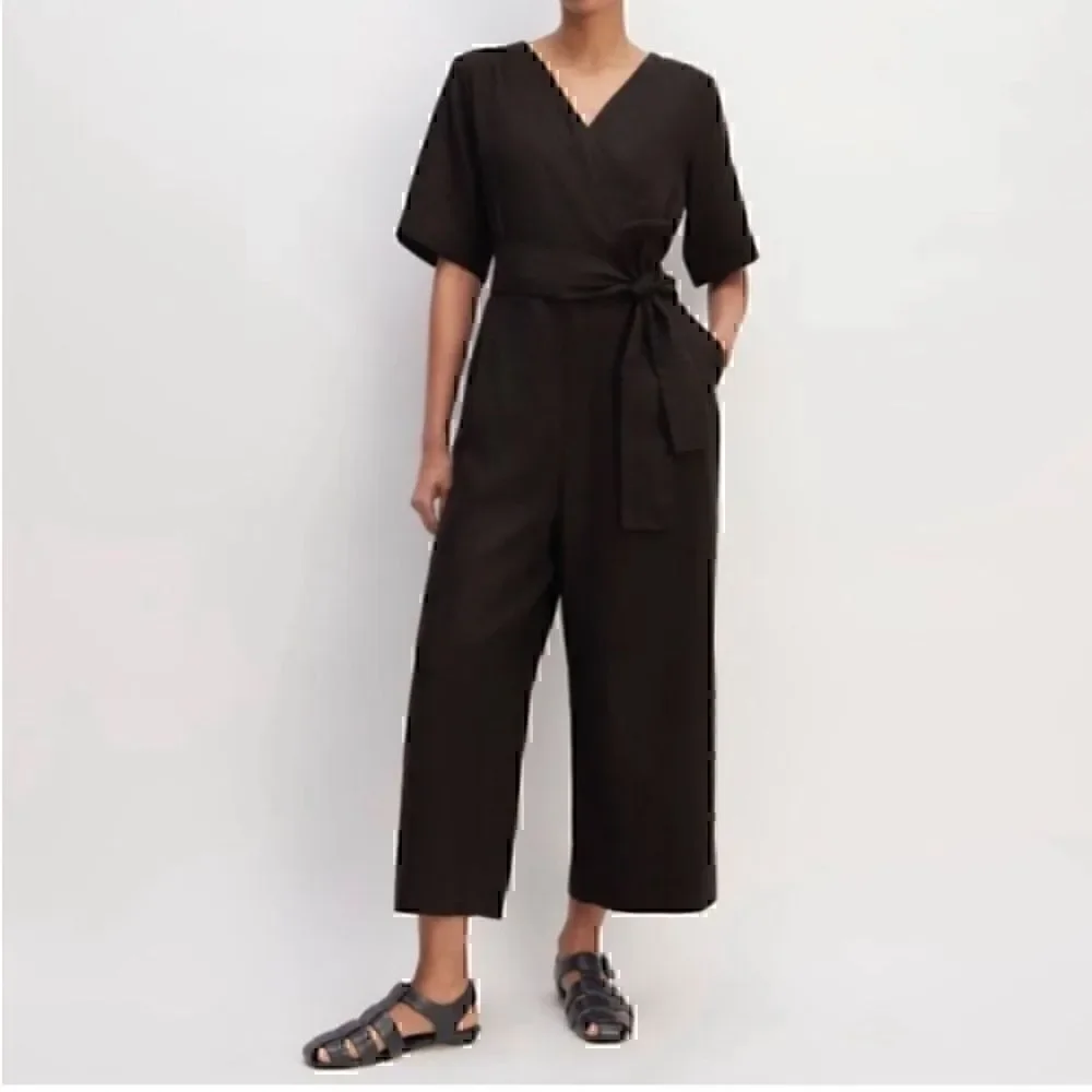 NEW Everlane The Linen Cross Front Jumpsuit Black Size 0 Sustainable